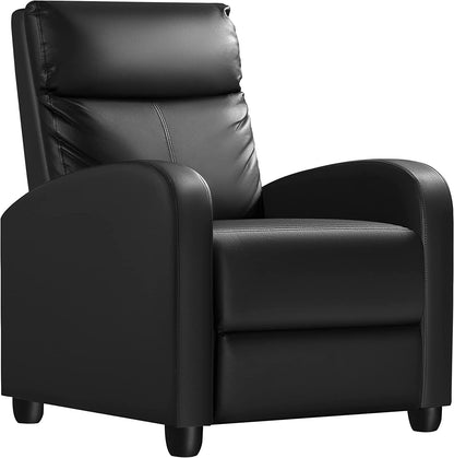 Modern Recliner Chair Padded Seat Pu Leather for Living Room Single Sofa Recliner Seat Club Chair Home Theater Seating (Black)