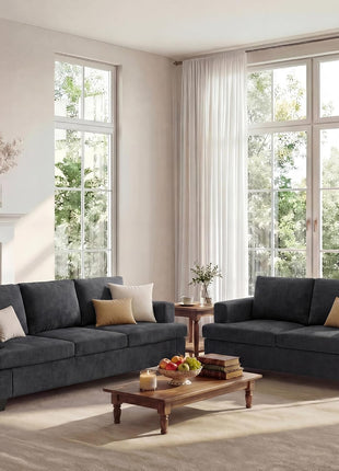Deep Seat Loveseat and 3-Seater Sofa Set, 89" Couch for Living Room, 2-Piece Sleeper Sofa in Dark Grey Chenille for Apartments