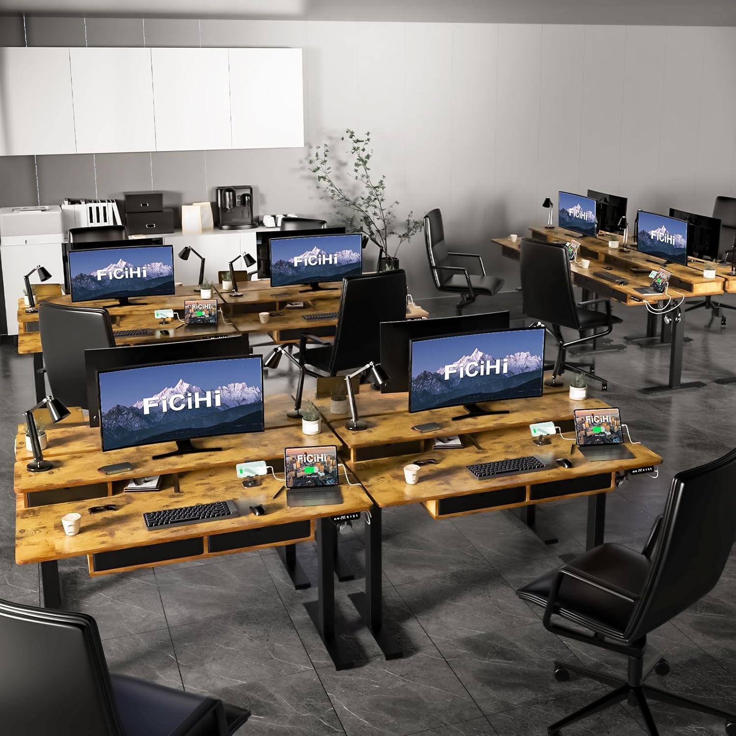 Adjustable Height Standing Desk with 4 Drawers,55 X 30 Inches Electric Sit Stand Home Office Desk with Two Tiers, 3 Memory Presets, Monitor Stand Riser, USB A/C Charging Port