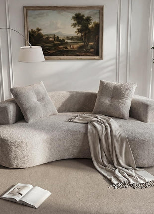 79-Inch Curved Loveseat Sofa for Living Room, Extra Deep Seat Cloud Boneless Couch with Two Throw Pillows, Modern Luxury Chenille Floor Sofa in Camel