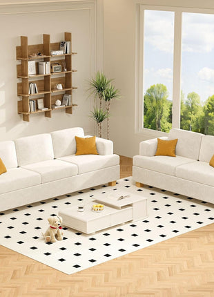 2-Piece Beige Chenille Loveseat and Sofa Set for a Comfortable Living Room Experience, Ideal for Apartments