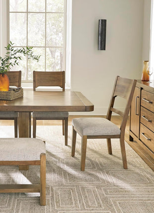 Cabalynn Farmhouse Glazed 2-Door Dining Server with Adjustable Shelves and Three Drawers in Light Brown by Signature Design by Ashley