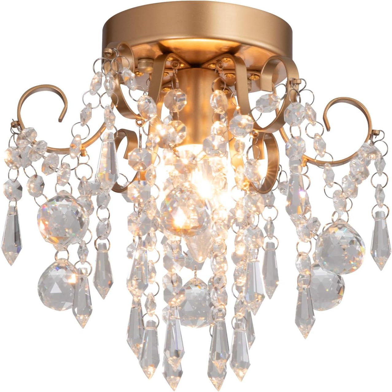 Mini Chandelier Crystal Ceiling Light,Small Flush Mount Gold Light Fixture for Entryway Bedroom Barthroom Hallway Closet E26
