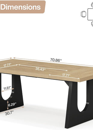 70.9-Inch Rustic Rectangular Dining Table for 6-8 with Black Wooden Legs, Farmhouse Style Oak and Black Finish for Dining and Living Room