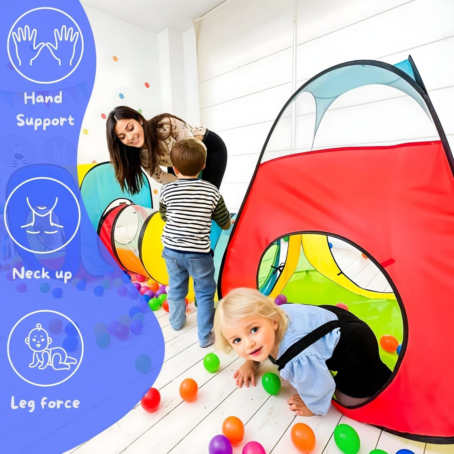 4 in 1: Play Tent with Crawling Tunnel, Partial Ball Pit, and Playhouse - Children'S Baby Tent with Bag, Multi-Coloured B