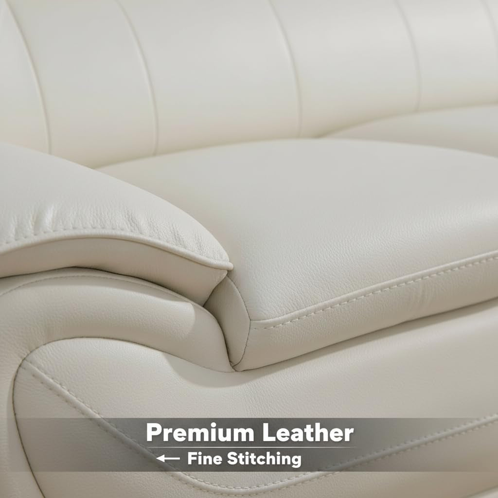 3-Piece Living Room Furniture, Modern White Faux Leather Sofa Set with Sturdy Metal Legs, (3-Seat Sofa + Loveseat + Armchair), Easy Assembly