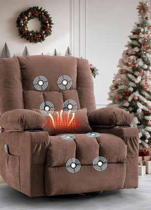 8-Point Massage Recliner Chair with Heated Rocking Feature for Adults, Oversized Recliner with Side Pocket and Two Cup Holders for Living Room Use