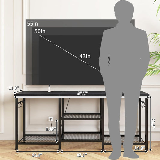Entertainment Center for up to 55 Inch Tvs, TV Stand with Power Outlet and Open Storage Shelves, TV Media Console Table for Living Room and Bedroom, Black