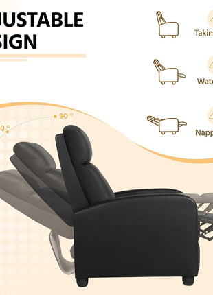 Premium PU Leather Recliner Chair with Lumbar Support, Overstuffed High-Density Foam & Pocket Springs - Push Back Recliner Armchair for Home Theater and Living Room