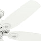 52 Inch Indoor Ceiling Fan No Light with Pull Chain - White Ceiling Fan without Light, Standard Mount, 5 Blades, for Bedroom, Living Room, or Kitchen - Builder Elite 53240, Snow White