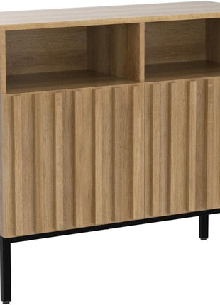 Norwin Storage Cabinet - Sturdy Modern Rustic Industrial Buffet Sideboard with Fluted Accents, Oak Wood TV Stand and Media Console for Living Room (Double)