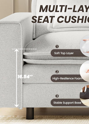 107" Modular Sectional Sofa with Ottoman, Deep 4-Seat L-Shaped Couch, Beige Cloud Couch with Throw Pillows for Living Room