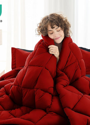 7-Piece Reversible Queen Comforter Set, All-Season Bedding Ensemble with Comforter, Flat Sheet, Fitted Sheet, Pillowcases, and Shams in Red and Black
