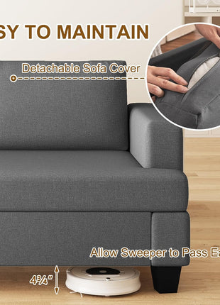Contemporary Dark Grey 3-Seater Couch and Loveseat Set for Living Rooms, Deep Seat Sectional Sofa and Loveseat Combination