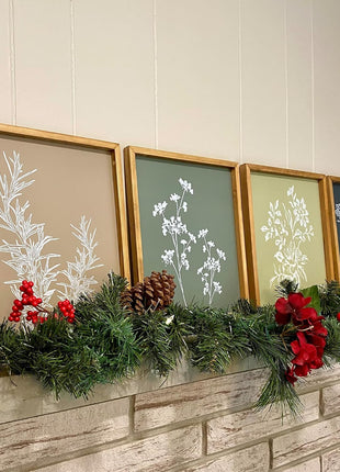 Framed Bohemian Botanical Wall Art Set of Four for Rustic Minimalist Home Decor (Brown, 11x14)