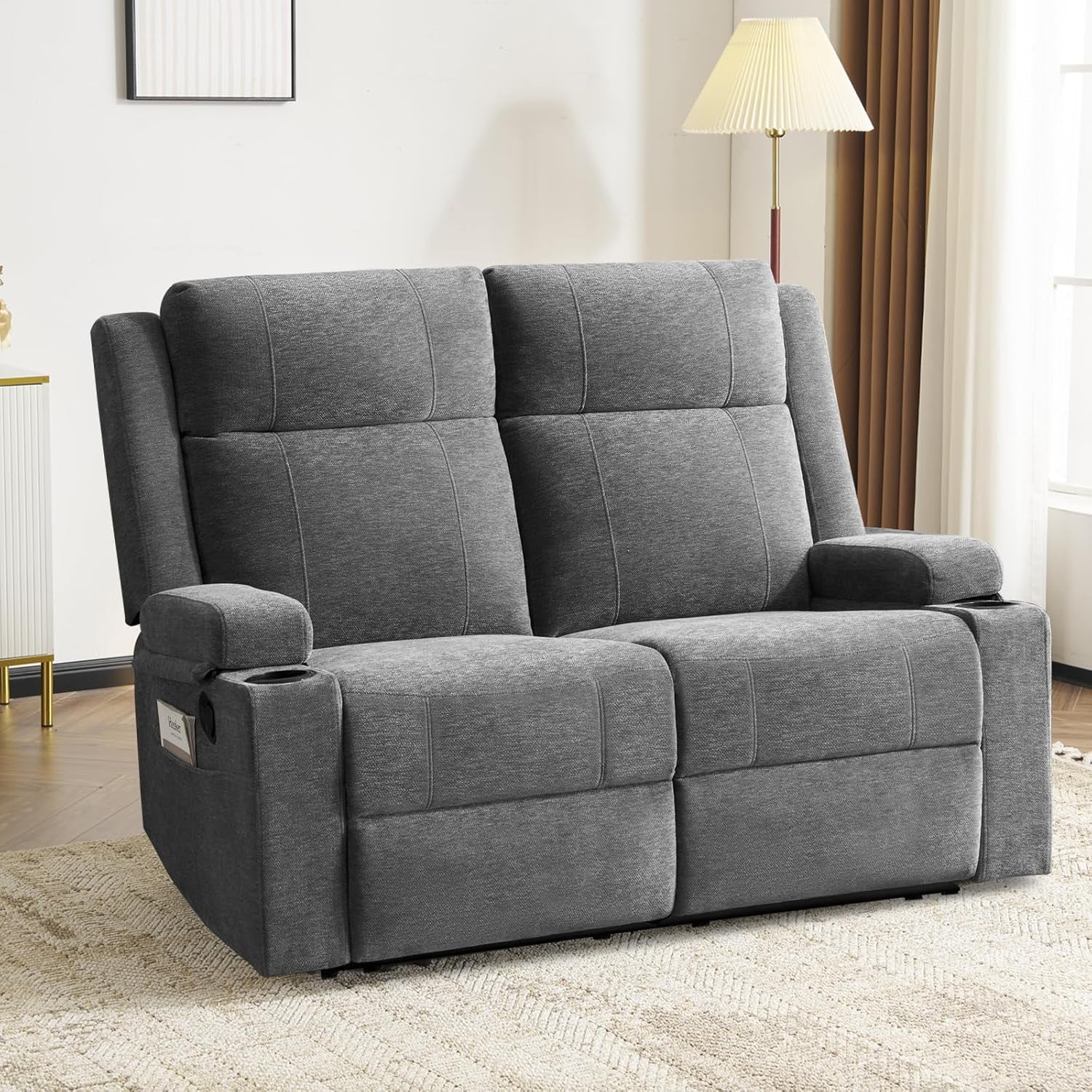 Loveseat Recliner, Loveseat Sofa with Adjustable Footrest, Wall Hugger Recliner for Living Room & Home Theater & Rv(Gray)