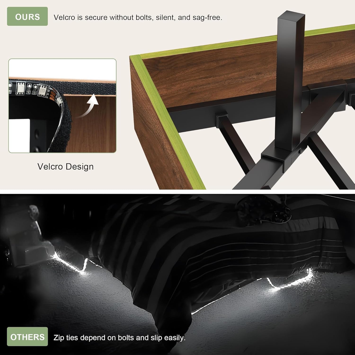 Floating Bed Frame Queen with Led Lights and Charging Station, Wood Full Size Bed Frame with Storage Headboard, Heavy Duty Metal Slats, No Box Spring Needed, Easy Assembly,Walnut