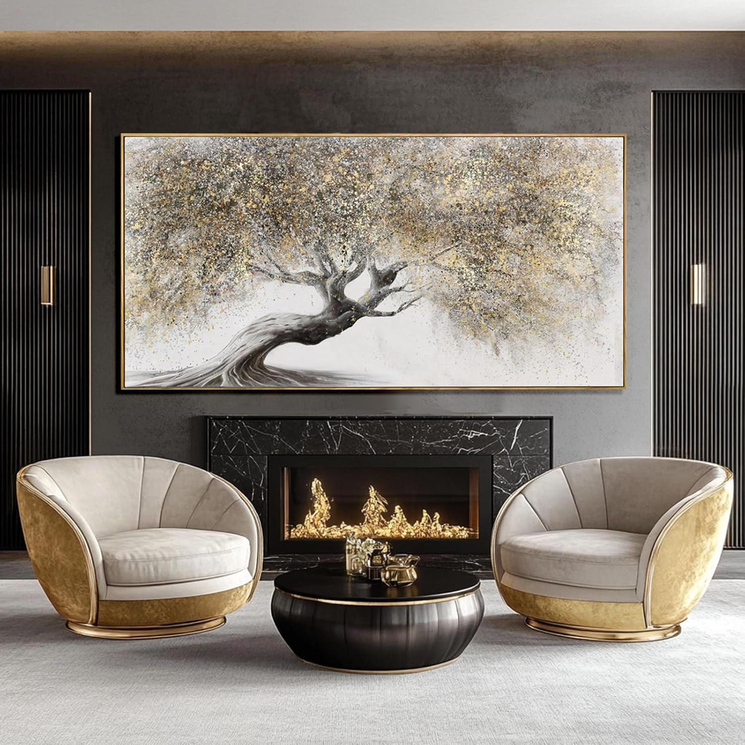 Nature Pictures Wall Decor Botanical Picture Prints 29"X58" Large Canvas Wall Art for Living Room Grey and Gold Artwork for Dining Room