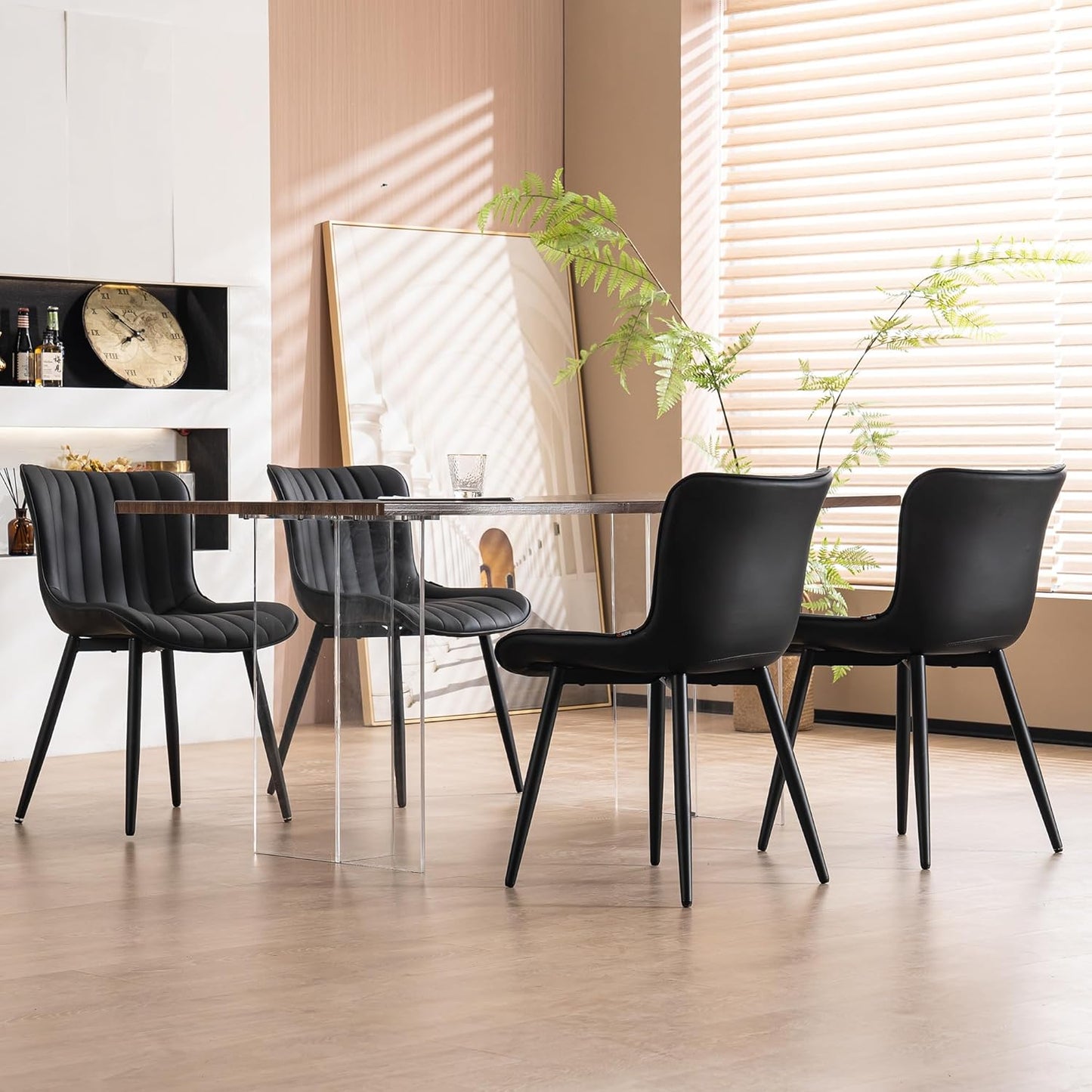 Black Dining Chairs Set of 2, Faux Leather Upholstered Kitchen & Dining Room Chairs with Back, Mid Century Modern Minimalist Accent Chair Armless for Guest Reception Waiting Living Room