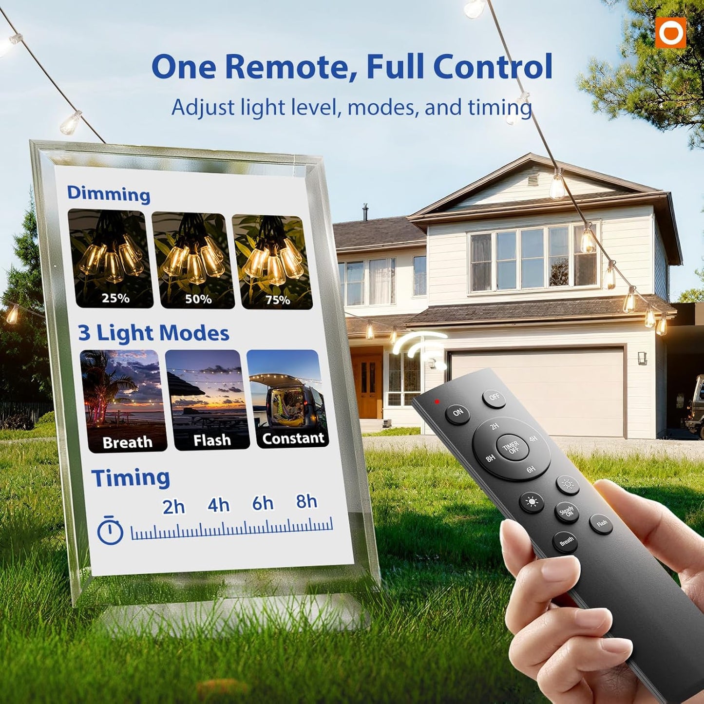 100FT LED Outdoor String Lights with Remote Waterproof Patio Lights with Shatterproof ST38 Replaceable Bulbs, Dimmable outside Hanging Light Connectable for Porch, Backyard, 2200K