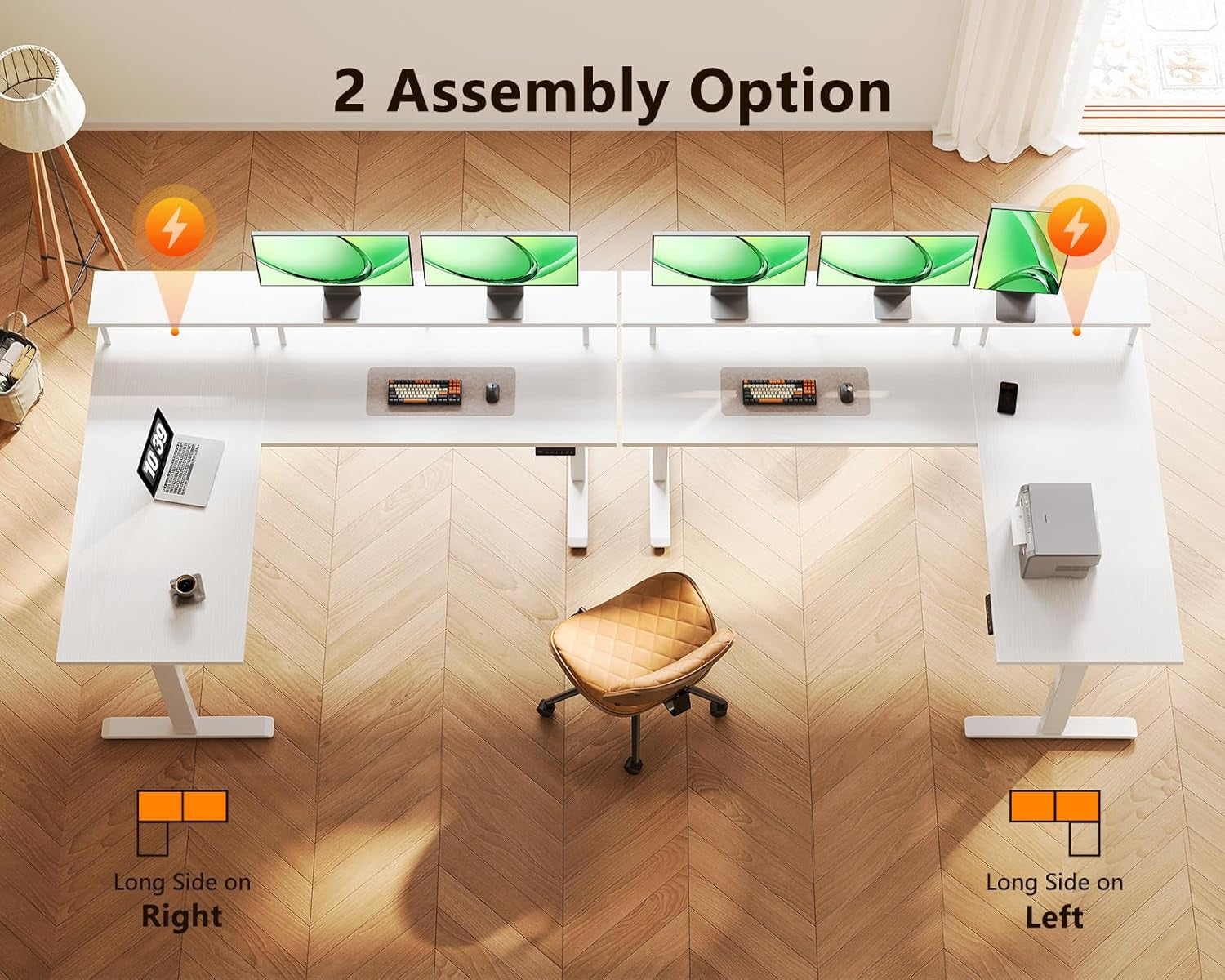 Electric L-Shaped Standing Desk, 59 Inch Height Adjustable Office Desk with Monitor Stand, Sit-Stand Desk with Power Outlets, Large Lift Table for Home, Office, Workstation, White