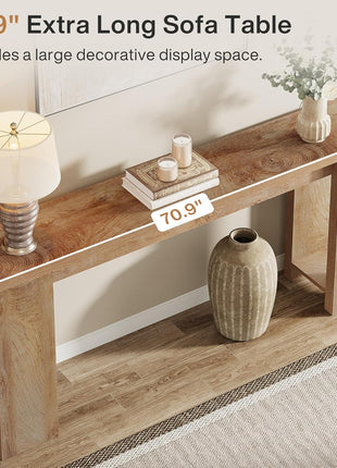 70.9-Inch Extended Farmhouse Console Table in Light Oak Brown for Living Room, Hallway, and Entryway