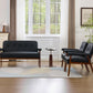 Black Leather Love Seat Sofa and Accent Chairs, Mid-Century Modern Office Furniture Loveseat Couch and Chair Set, Small Couches with Wood Arm, 3 Pieces Living Room Furniture Sets (3)