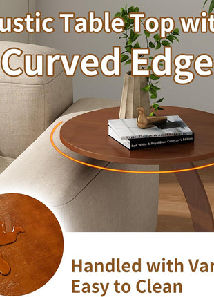 C-Shaped End Table - Compact Round Side Table for Living Room and Bedroom, Versatile Solid Wood TV Tray for Limited Spaces (15” Chestnut)