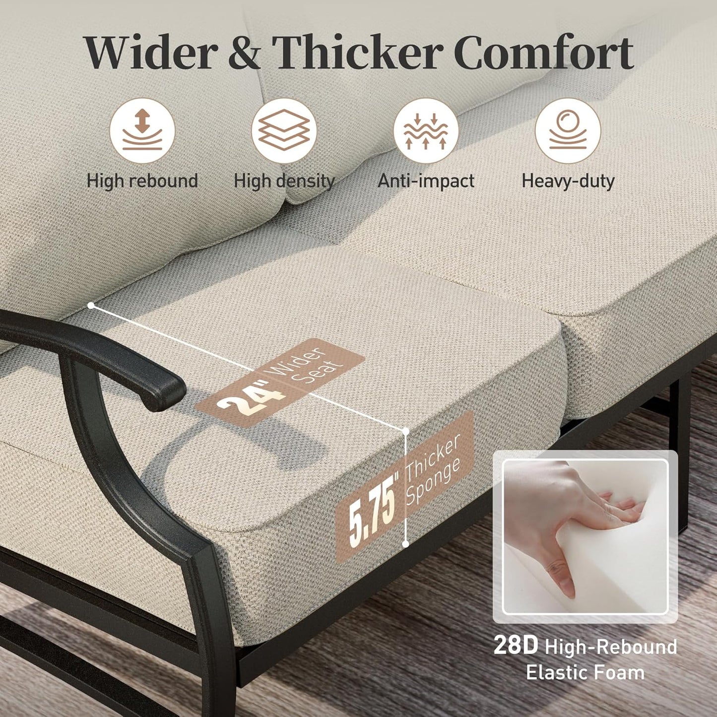 Patio Furniture Set, 4 Piece Modern Metal Outdoor Patio Furniture, 3 Seater Sofa, 2 Rocking Chairs, Coffee Table and 5.75" Extra Thick Cushion, Patio Conversation Set for Deck Backyard