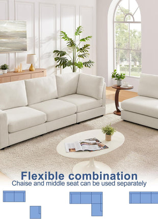 100-Inch L-Shaped Sofa with Reversible Chaise Sectional for Living Rooms, Apartments, and Compact Spaces (Cream)