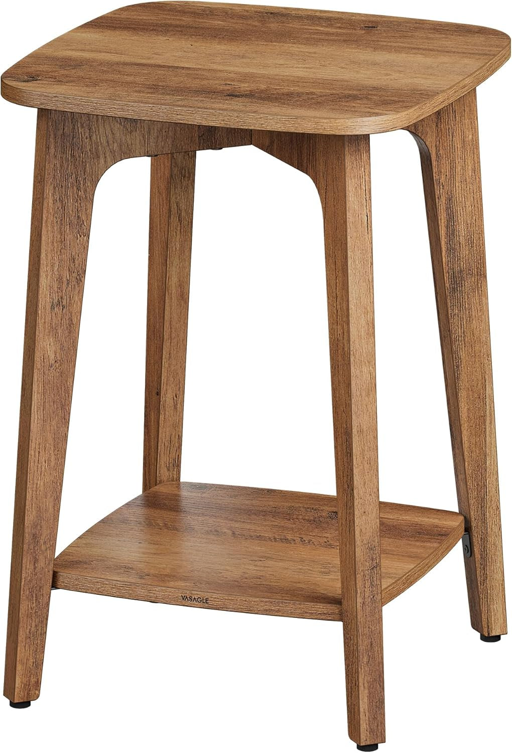 MAEZO Collection - Side Table, 2-Tier Small Square End Table, Nightstand with Tapered Legs, Curved Transitions, for Small Spaces, Living Room, Bedroom, Honey Brown ULET236K01