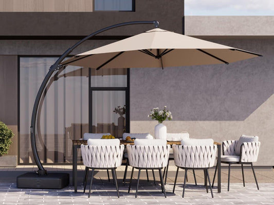11Ft Cantilever Patio Umbrella with Base Included, Large round Offset Outdoor Pool Umbrella, 360° Rotation & Infinite Tilt, Heavy Duty Aluminum Frame for Deck Backyard, Beige