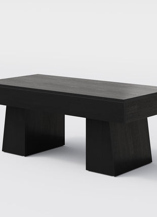 Farmhouse Rectangular Coffee Table - 47-Inch Wooden Accent Table with Sturdy Base for Modern Living Room (Black)