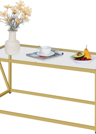Contemporary Gold Glass Coffee Table for Living Room and Office, 39.4 x 19.7 x 17.7 Inches, Easy Assembly, Model GD04KF01