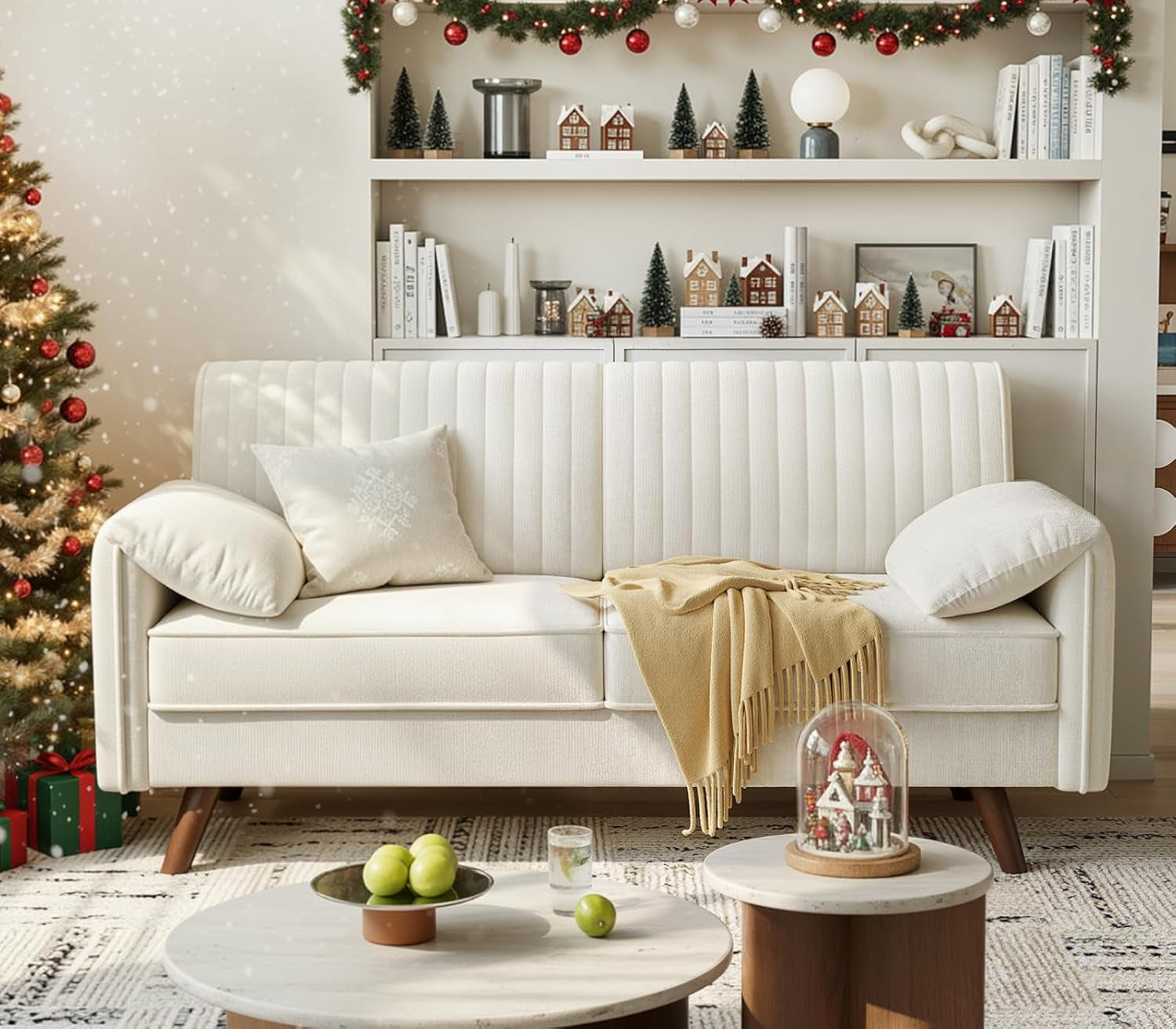 64.5" Loveseat Sofa, Chenille Loveseat Couch for Living Room, 23.2" Deep Seat Love Seat with Padded Arms, Comfy Modern Small Couches for Bedroom, Small Spaces, Dorms, Office, Beige