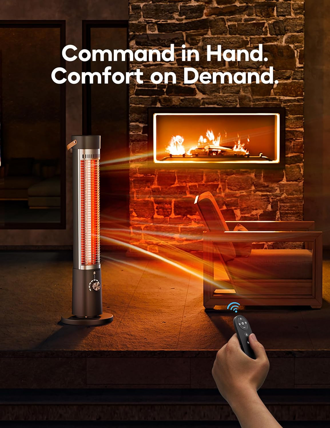 Patio Heater for Outdoor Use, Infrared Electric Outdoor Heater, 1500W Instant Heating, 60-Degree Oscillation, 9 Heat Levels, 9H Timer, Remote, for Garage, Backyard, Large Room, Indoor, 32.2”, Jet