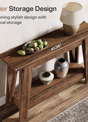 41.3" Rustic Farmhouse Console Table with Dual-Tier Storage for Entryway, Living Room, Hallway, and Foyer in Rustic Brown Finish