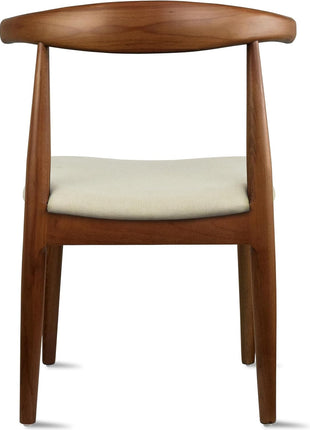 Set of 2 Solid Wooden Dining Chairs with Upholstered Beige Linen Cushioned Seats | Modern Farmhouse Elbow Side Chairs for Home, Kitchen, Office, and Meetings (Espresso)