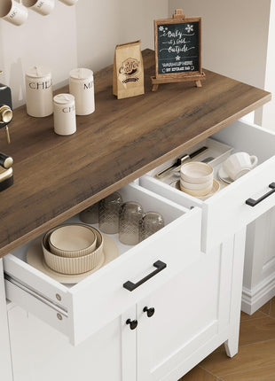 Ivory White Modern Farmhouse Kitchen Storage Cabinet with Buffet and Coffee Bar, Featuring 2 Drawers and 2 Doors, Ideal Versatile Sideboard for Living Room, Dining Room, and Bathroom