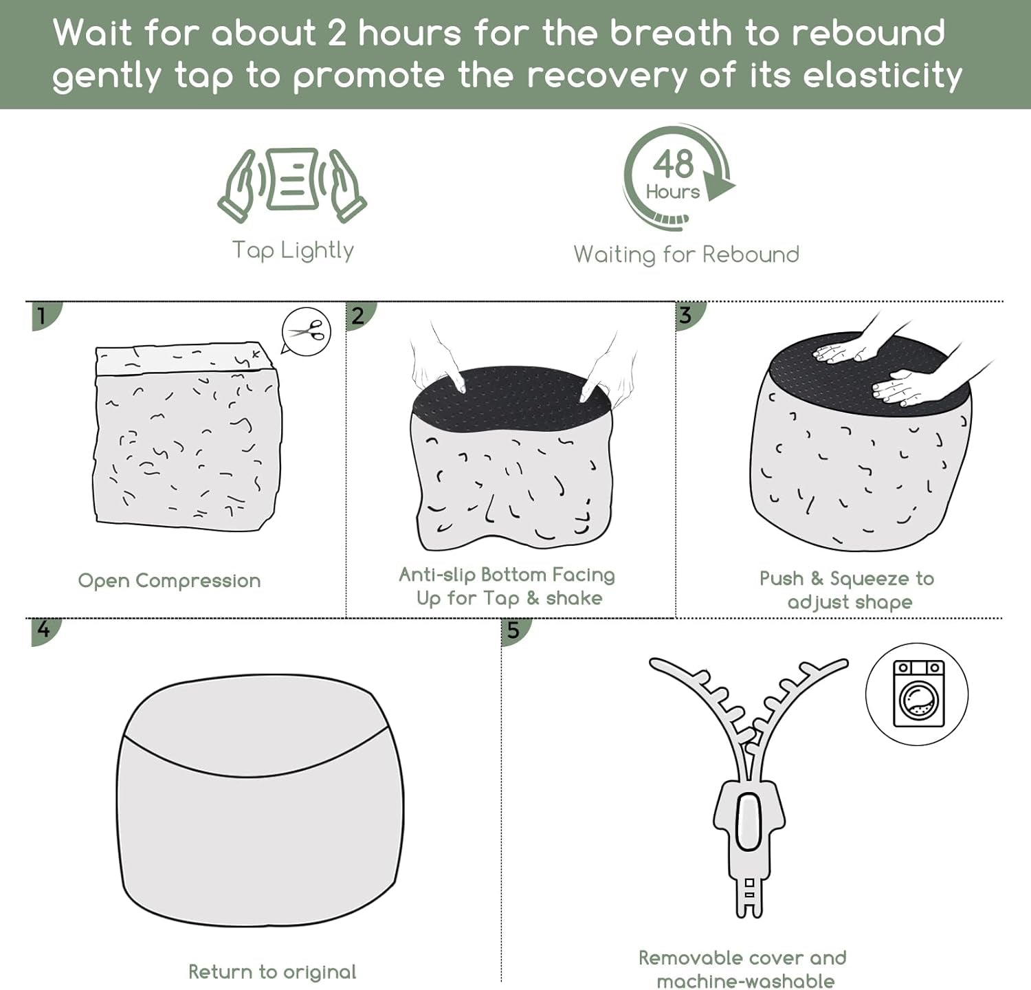 round Stuffed Pouf Ottoman, Corduroy Poufs with Foam Chunk Filling, Furry and Fluffy Pouf Foot Stool Storage Ottoman, 20 X 15 Floor Poufs Foot Rest for Living Room, Beige