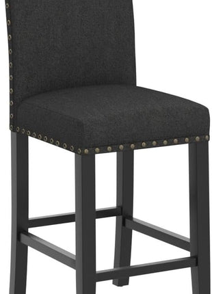 Set of 4 Charcoal Upholstered Counter Height Bar Stools with Nailhead Trim, 24-Inch Solid Wood Legs for Kitchen Island, Dining, and Bedroom