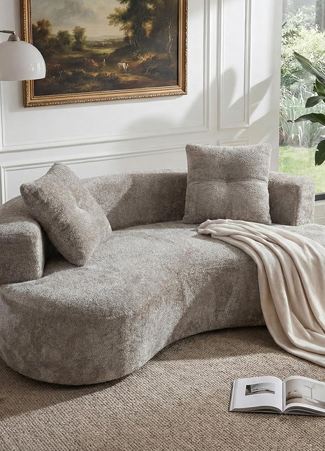79-Inch Curved Loveseat Sofa for Living Room, Extra Deep Seat Cloud Boneless Couch with Two Throw Pillows, Modern Luxury Chenille Floor Sofa in Camel