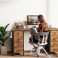 Office Desk with Fabric Drawers on Both Sides, 47 Inch Home Office Desk with 8 Fabric Drawers, Writing Study Work Computer PC Desks with Storage for Bedroom, Rustic Brown