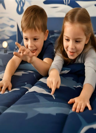 Boys' Shark-Themed Bedding Set - Ocean Sealife Comforter for Kids and Teens, Underwater Marine Life Duvet Insert, Nautical Sea Animal Bedroom Decor, Full Size Navy Blue