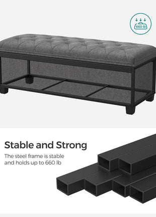 Dark Gray Storage Ottoman Bench with Legs - Multi-Functional Foot Rest and Storage Chest, 15.7 x 43.3 x 15.7 Inches, Supports up to 660 lbs, Perfect for Living Room, Bedroom, and Entryway, Model ULSF088G01