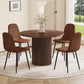 round Dining Table Set for 4, Wooden round Table 5-Piece with Modern Farmhouse Dining Table and 4 Suede Leather Chairs for Kitchen Dining Room, Walnut Table + 4 Brown Chairs