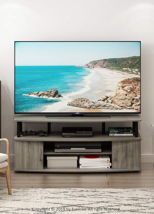 JAYA Large TV Stand for Screens up to 55 Inches in French Oak Grey and Black Finish