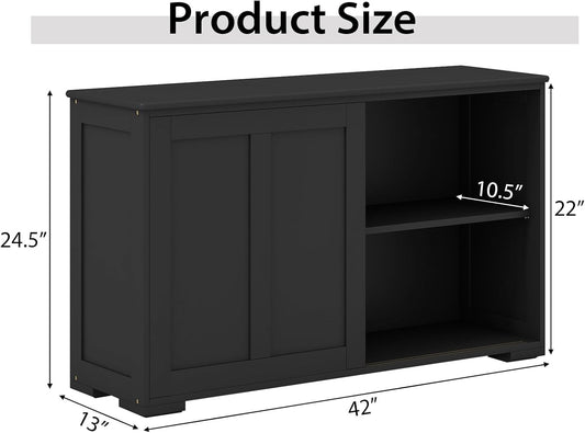 Buffet Cabinet Sideboard, Wood Storage Credenza Cupboard with Adjustable Shelf & 2 Sliding Doors, Stackable Coffee Bar Cabinet Console Table for Dining Room, Living Room, Kitchen (1, Black)