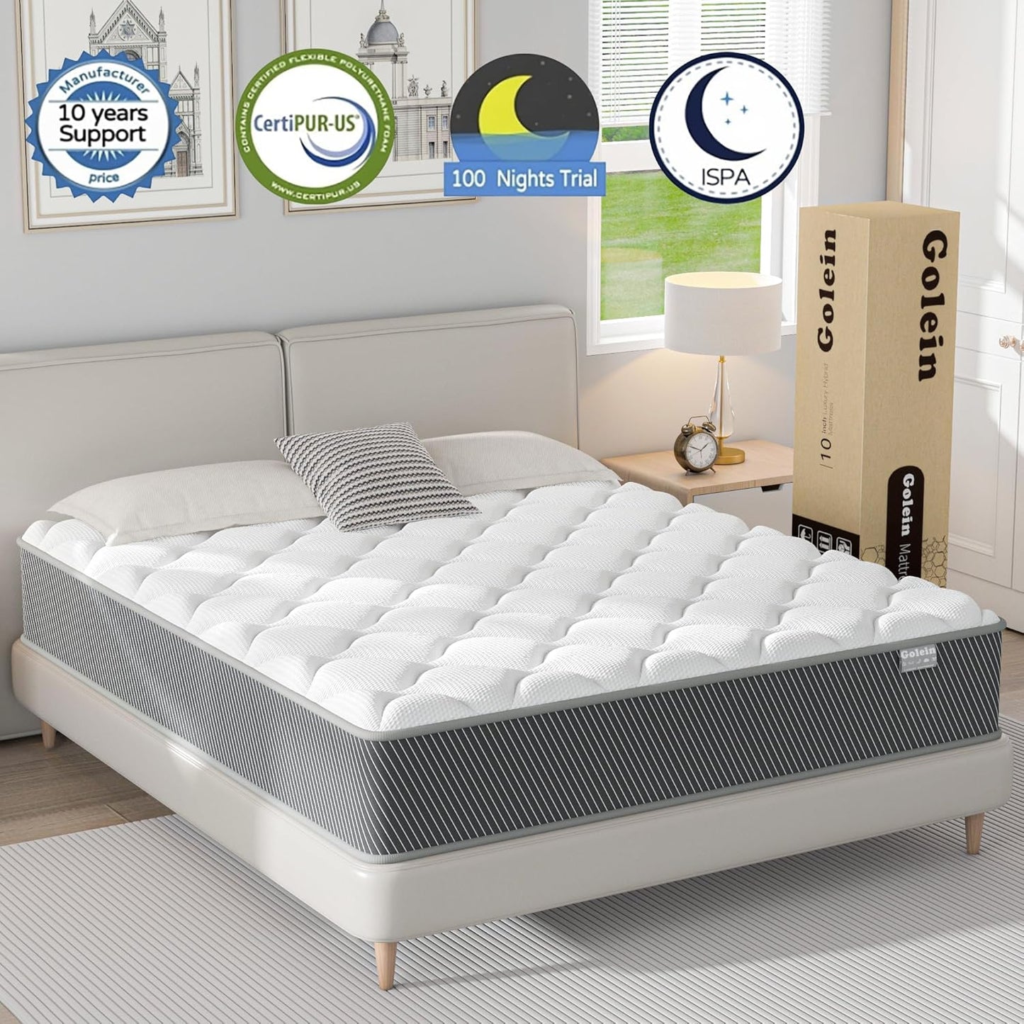 Full Size Mattress, 10 Inch Memory Foam Mattress in a Box with Pocket Spring, Medium Firm Hybrid Mattresses Pressure Relief & Motion Isolation, Certipur-Us, Colchones Full, 75"X54"X10", Grey