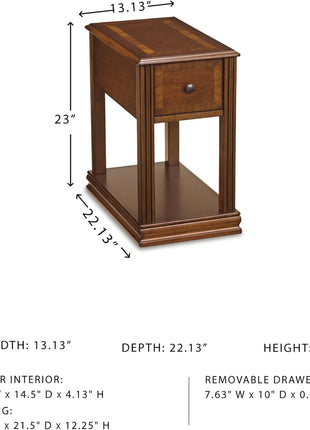 Ashley Signature Design Breegin Chairside End Table with Drawer and Fixed Shelf in Brown Finish, Dimensions: 13.13" W x 22.13" D x 23" H